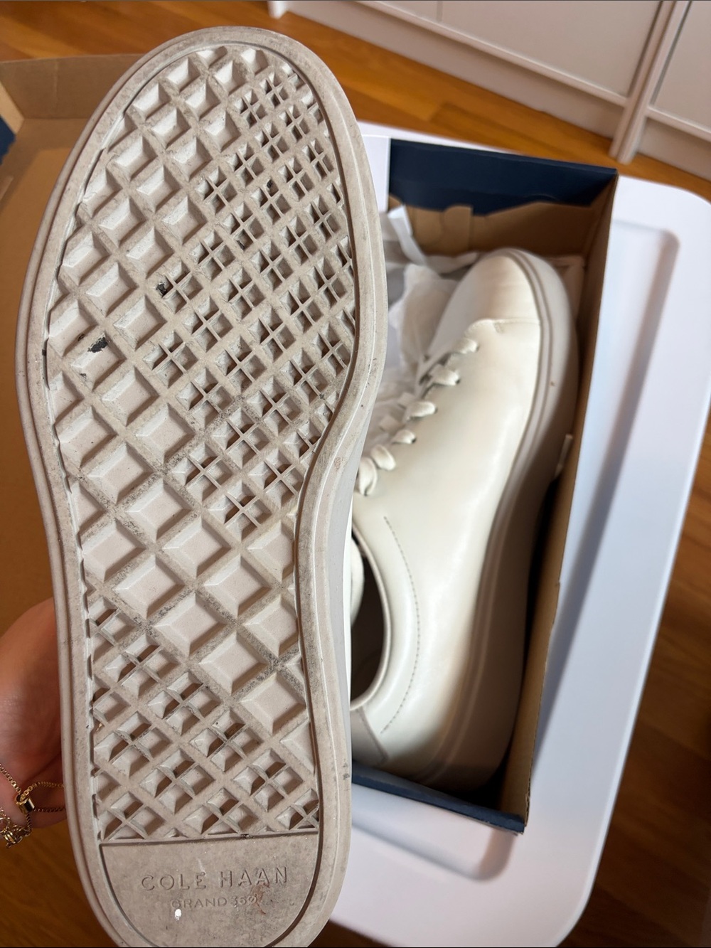 Cole Haan Men’s traveler Leather Sneakers - Cream/White - Picture 3 of 4